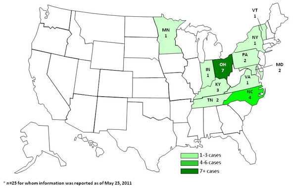 Infected with the outbreak strain of Salmonella Altona, by state