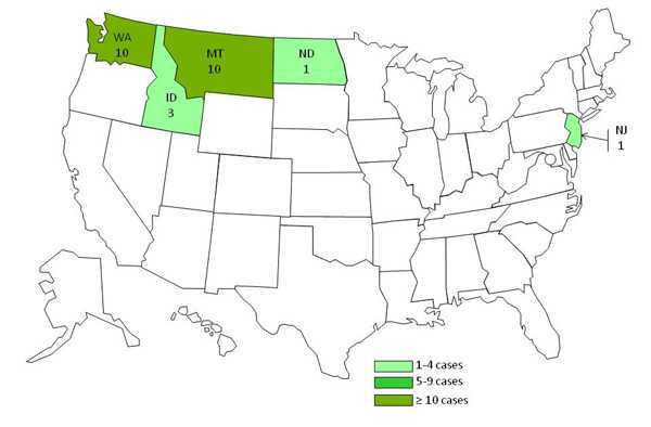 Persons infected with the outbreak strain of Salmonella Enteritidis, by state