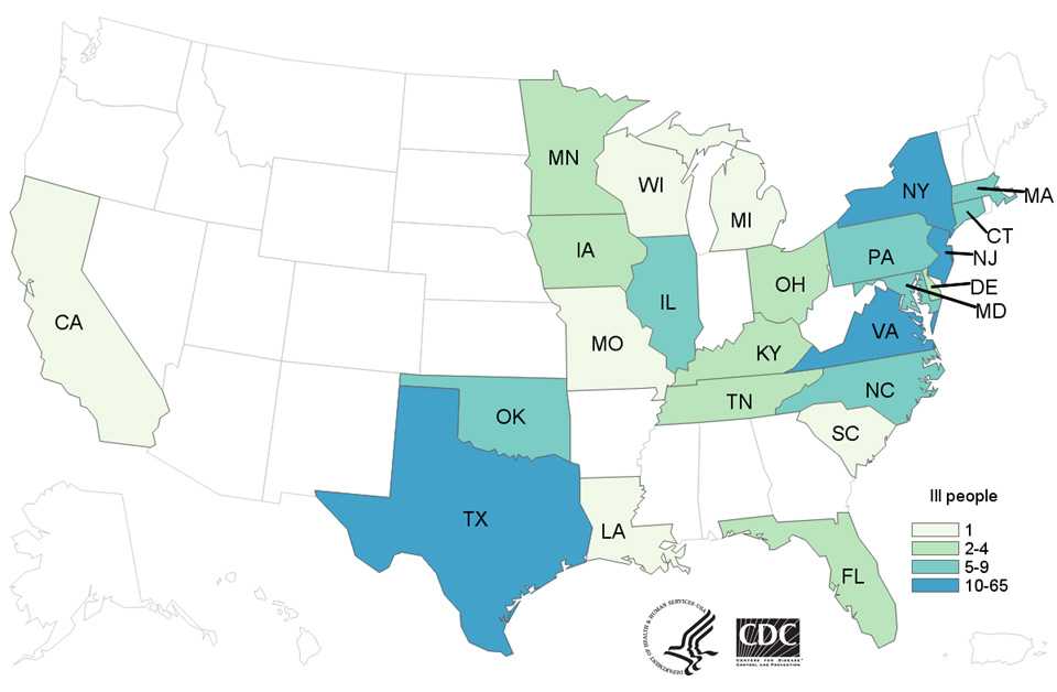 People infected with the outbreak strains of Salmonella, by state of residence, as of September 11, 2017