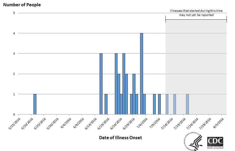 People infected with the outbreak strains of Salmonella Reading or Salmonella Abony, by date of illness onset*