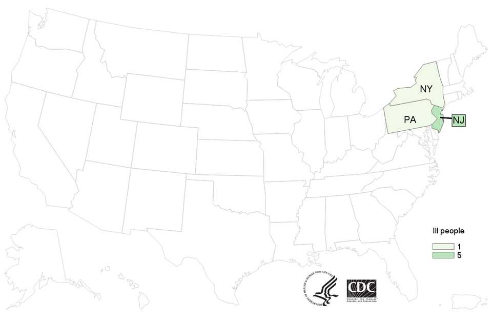 People infected with the outbreak strain of Salmonella Urbana, by state of residence, as of September 11, 2017