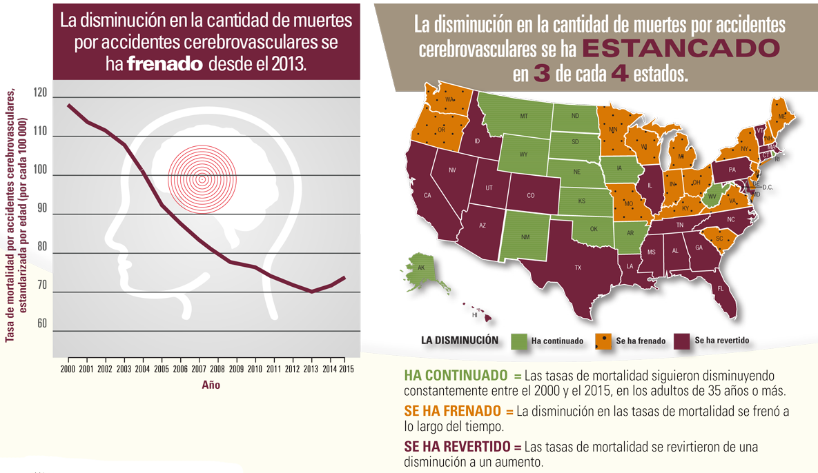 Infografía: La disminución en la cantidad de muertes por accidentes cerebrovasculares se ha frenado desde el 2013.