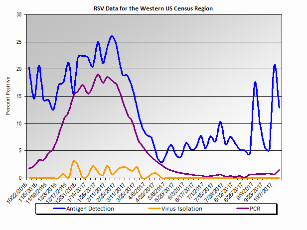 Graph: Western United States percent positive RSV tests, by week