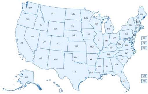 Map of USA (including territories)