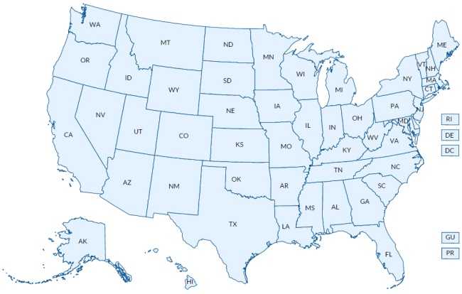 Map of USA (including territories)