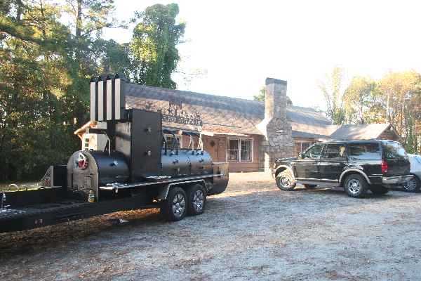 The world's third largest portable smoker, owned by Texas Legend BBQ, is ready and smoking the pork, Beef Brisket, and chicken to serve the Watsonians.