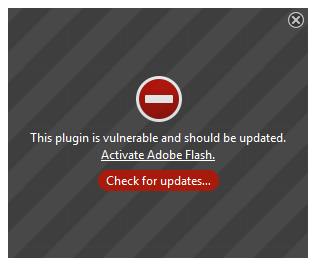 a plug-in error message for Adobe Flash Player