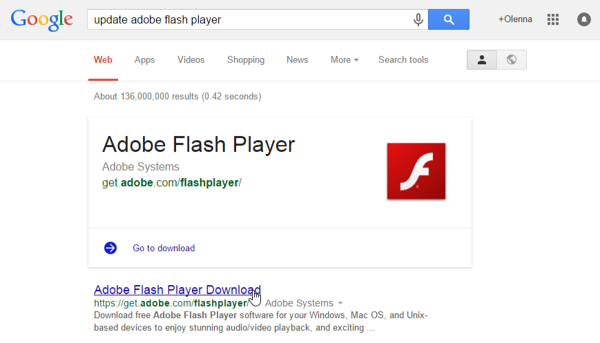 searching for an update to Flash Player