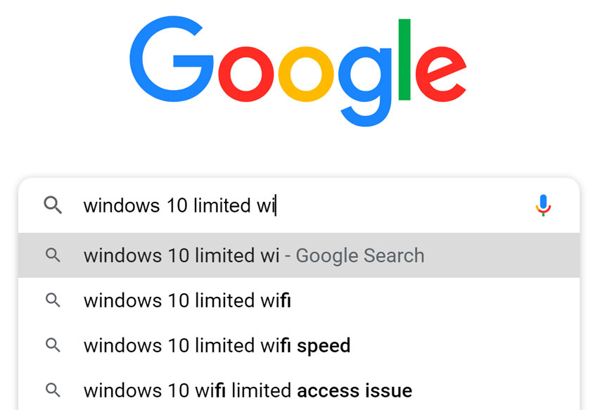 Google search of Windows 10
