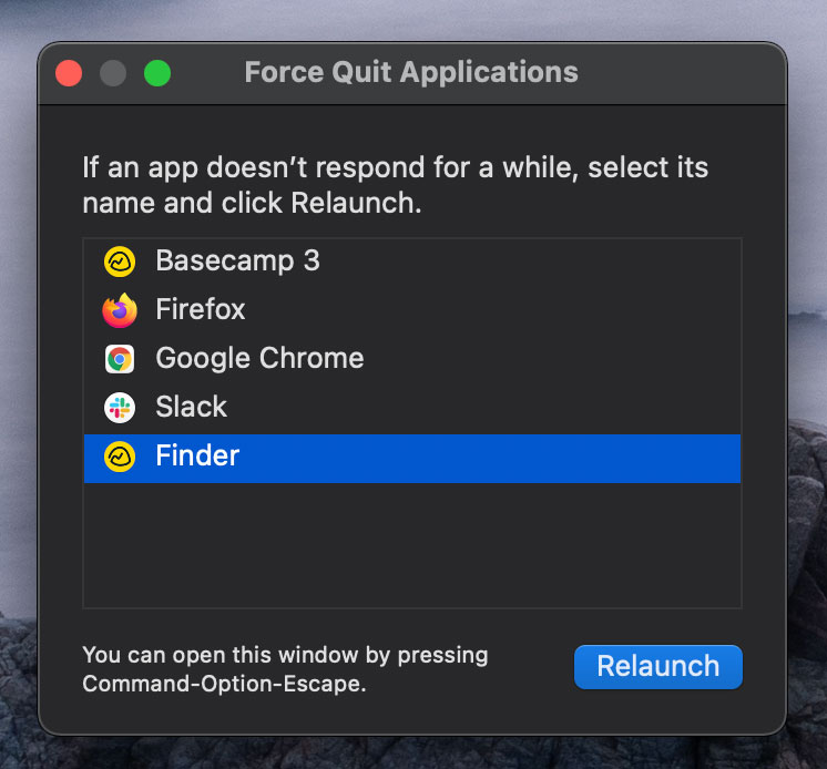 Relaunch Finder in Big Sur OS
