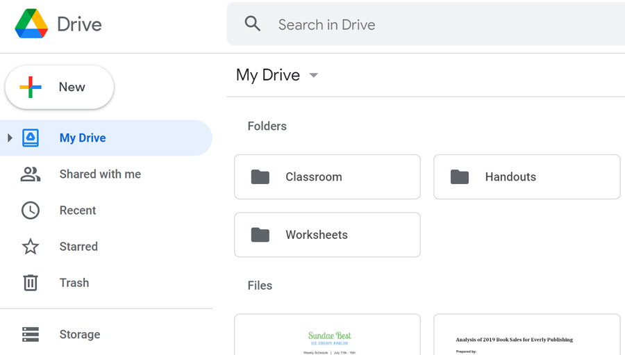 showing Google Drive