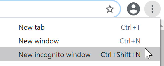 selecting New incognito window using Chrome