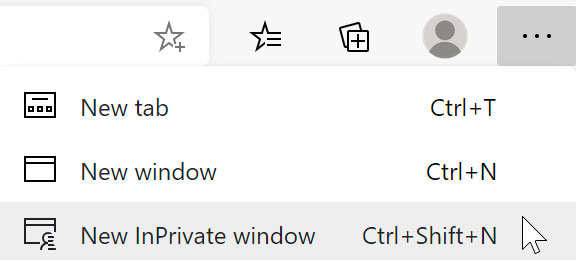 selecting New InPrivate window using Microsoft Edge