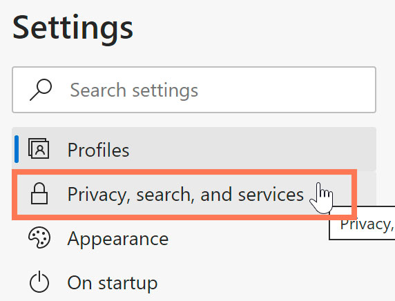 selecting Privacy, search, and services