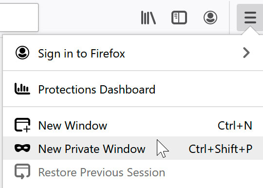 selecting New Private Window using Firefox