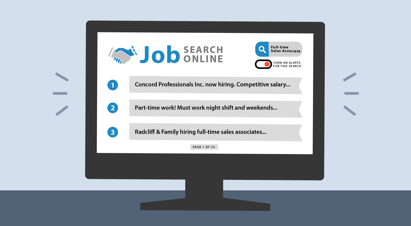 A job search webpage on a computer