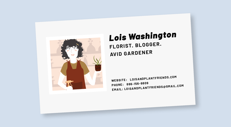 A business card for a florist and blogger