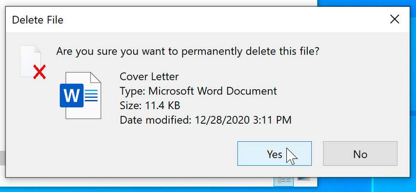 dialog box regarding deleting a file