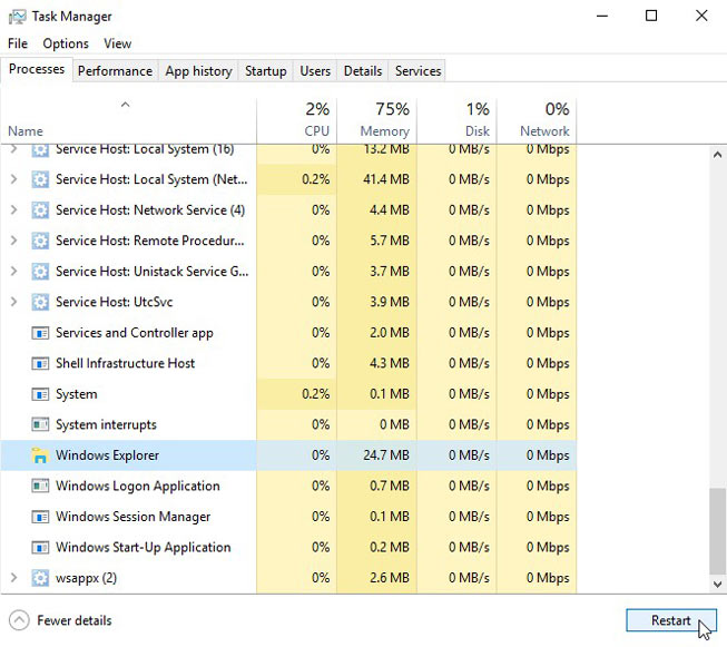 Restarting Windows Explorer from the Task Manager