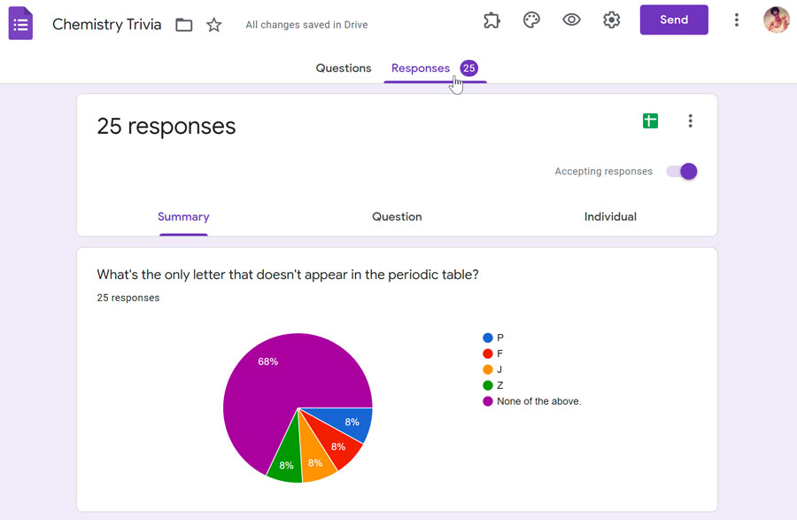 viewing responses in Google Forms
