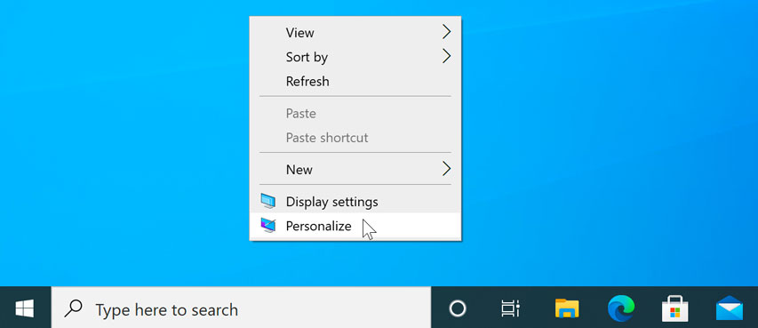 opening the Personalization settings