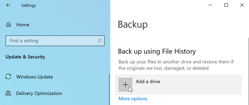 adding a drive to back up Windows files