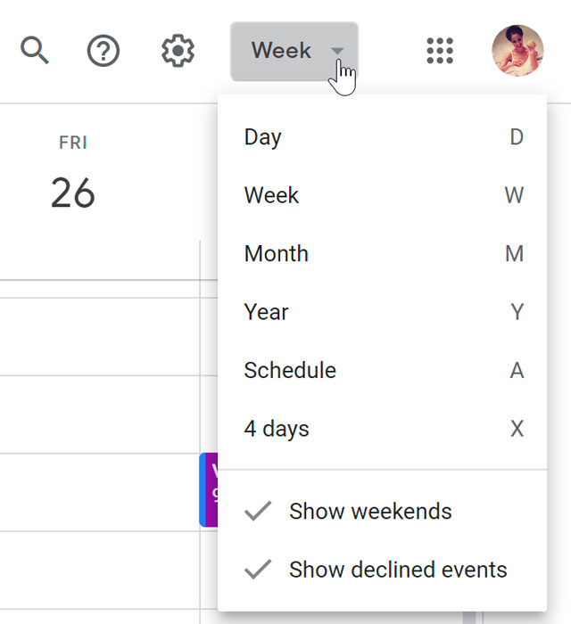 Calendar view modes