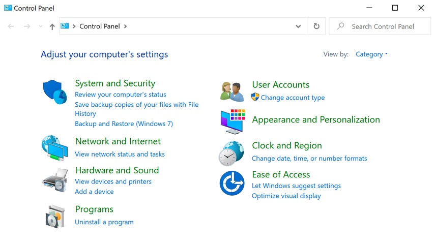 Control Panel in Windows 10
