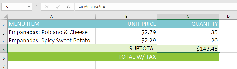 Formula result