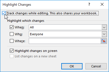 The Highlight Changes dialog box