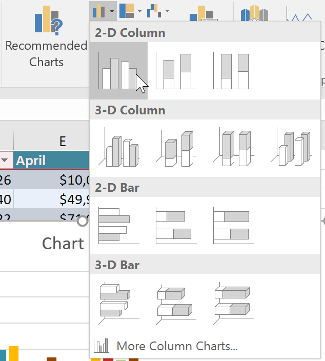 Selecting a chart type