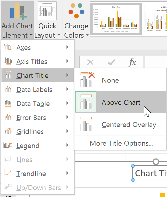 Selecting Add Chart Element command from the Design tab