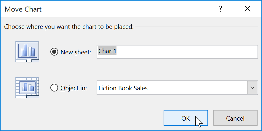 Selecting OK button to close dialog box