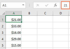 The actual value in the formula bar