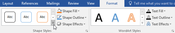 Clicking the More drop-down arrow