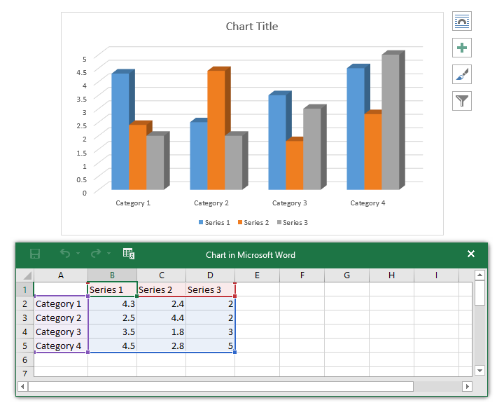chart and spreadsheet window