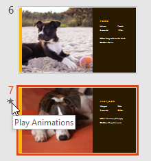 Clicking the Play Animations command in the Slide Navigation pane