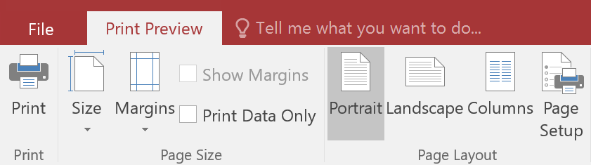The Print Preview tab on the Ribbon