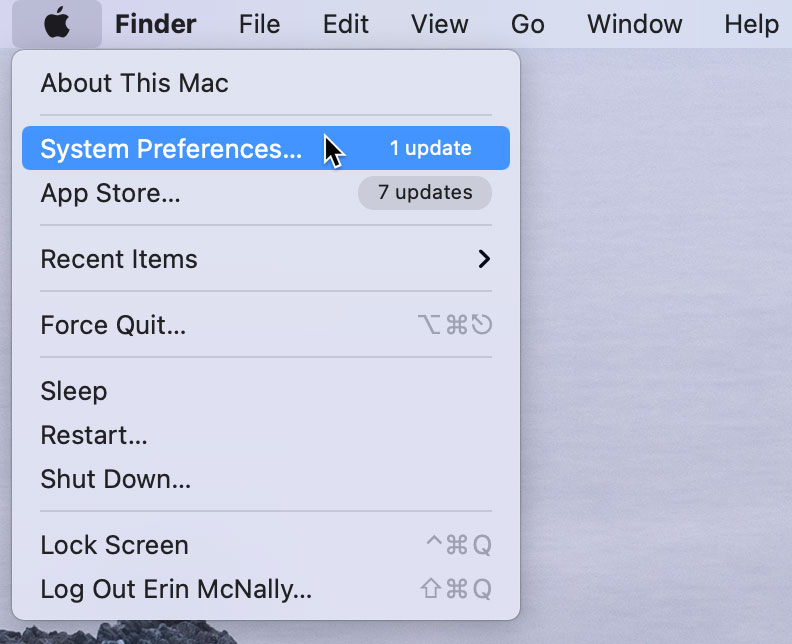 Opening System Preferences Big Sur OS