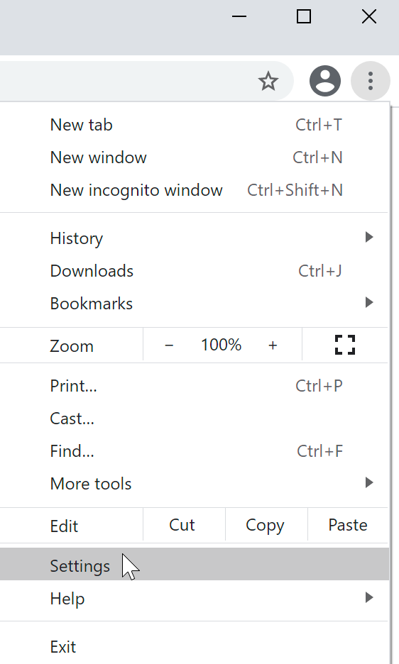 navigating to the browser settings