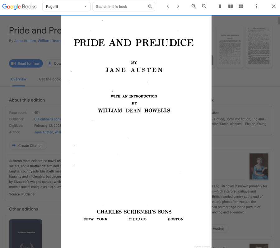 viewing the title page in Google Books