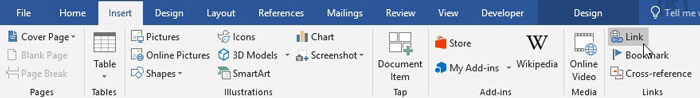 clicking Link in the Insert tab