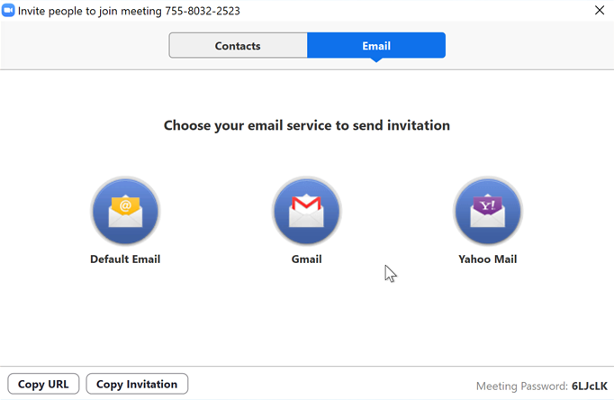 A screenshot of the email invite box in the Zoom app.