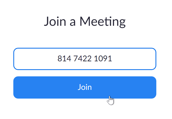 A screenshot of the Join a Meeting box on the Zoom website.