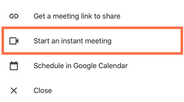 tapping Start an instant meeting