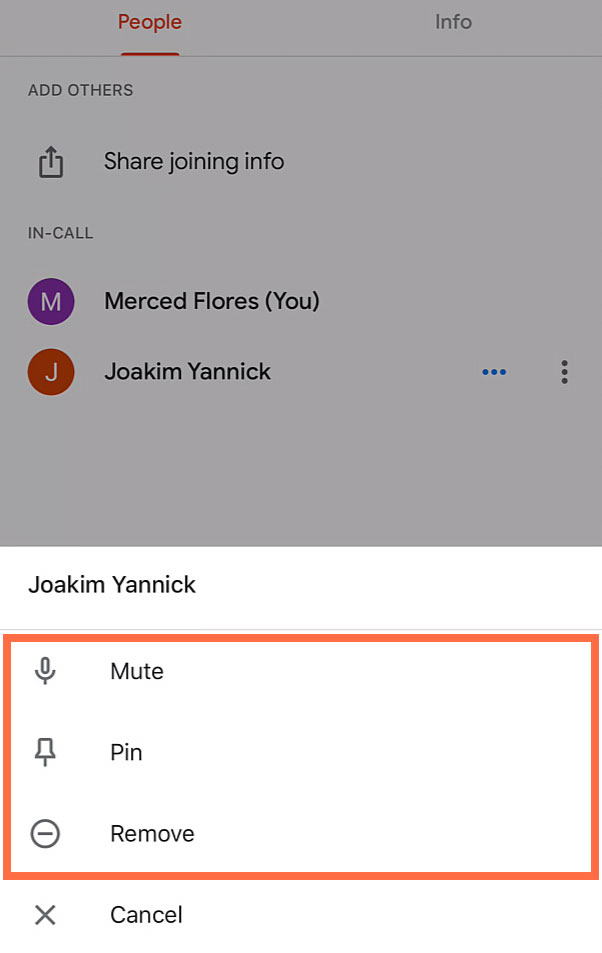 mute pin or remove options