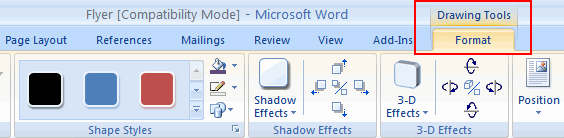 Format Tab with Drawing Tools