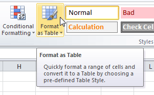 Format as Table command