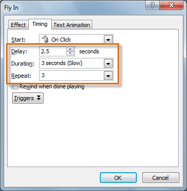 Changing the timing options