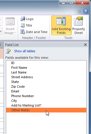 Selecting a field from the source table